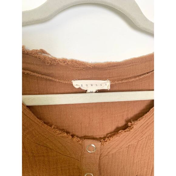 Promesa Brown Cropped Top M Boho Frayed Hem Waffle Oversize Casual Festival Fall - Picture 7 of 10